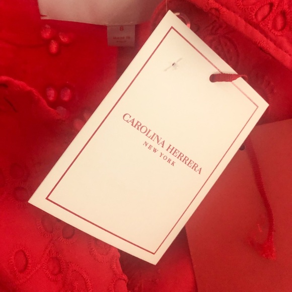 Carolina Herrera Red Broderie-Anglaise Dress - Picture 14 of 16
